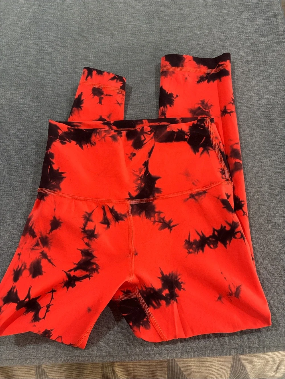 lululemon athletica Kids' Red and Black Tie-Dye Leggings with Side Pockets